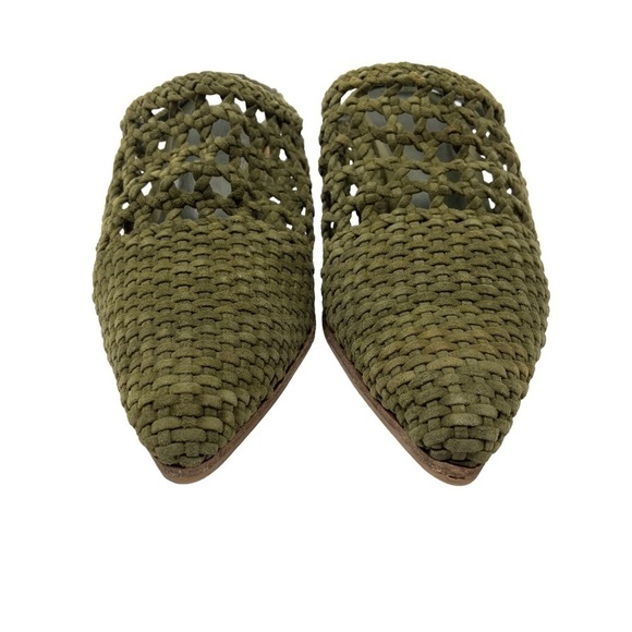 Jeffrey Campbell Leone Woven Leather Weaved Slip On Mule Size 6 Green Point Toe - Picture 7 of 12